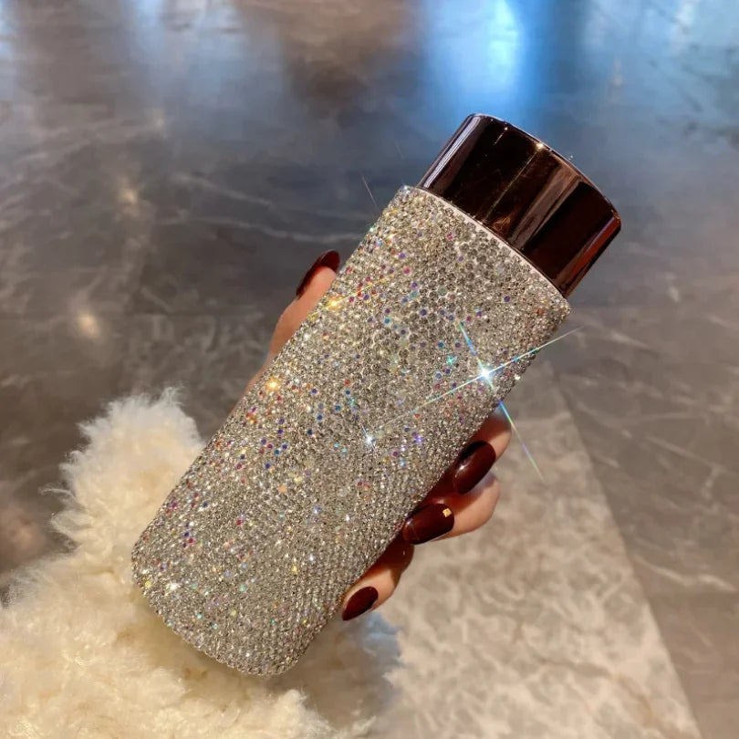 Bling Portable Thermos Cup with Tea Infuser Rhinestone Tumbler Crystal Gift Car Coffee Mug Mini Stainless Steel Water Bottles
