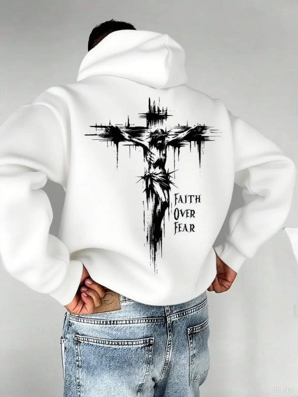 "Christian Faith Overcomes Fear" Cross Print Men Women Hooded Sweatshirt Autumn Winter Daily Outdoor Fitness Casual Sportswear