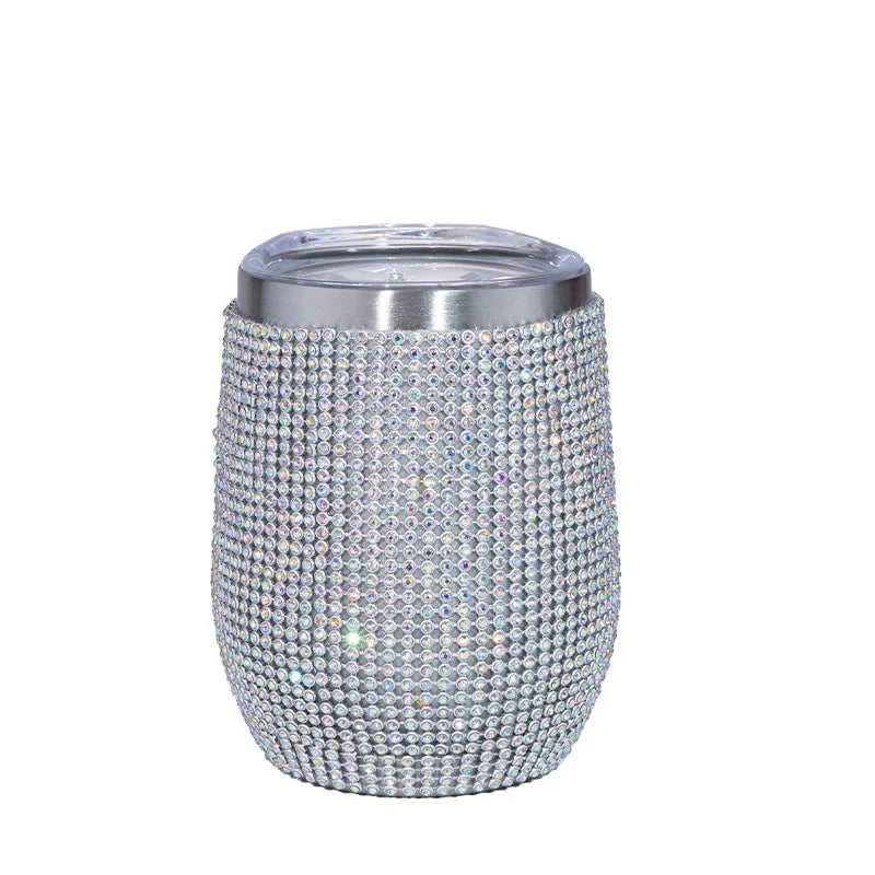 Bling Double-layer Stainless Steel Thermal Insulation Egg Shape Cup 12oz Gift Cup Rhinestone Wine Beer Coffee Mug Water Bottle
