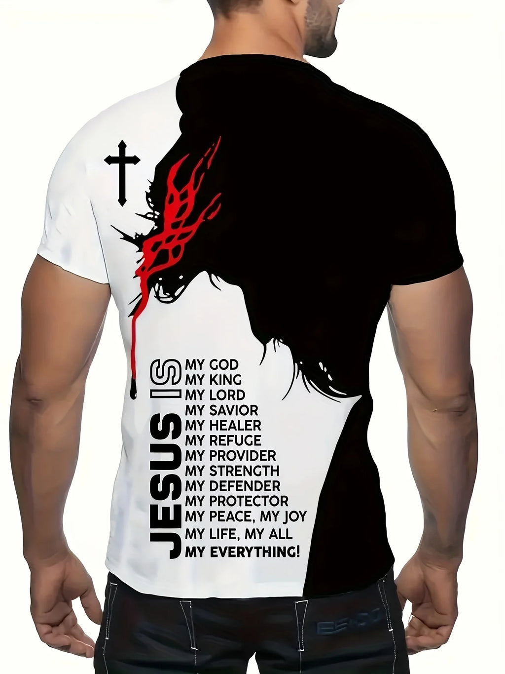 Men's Jesus pattern 3D printed round-neck T-shirt soft and breatha casual street  outdoor sport quick-drying short-sleeved shirt