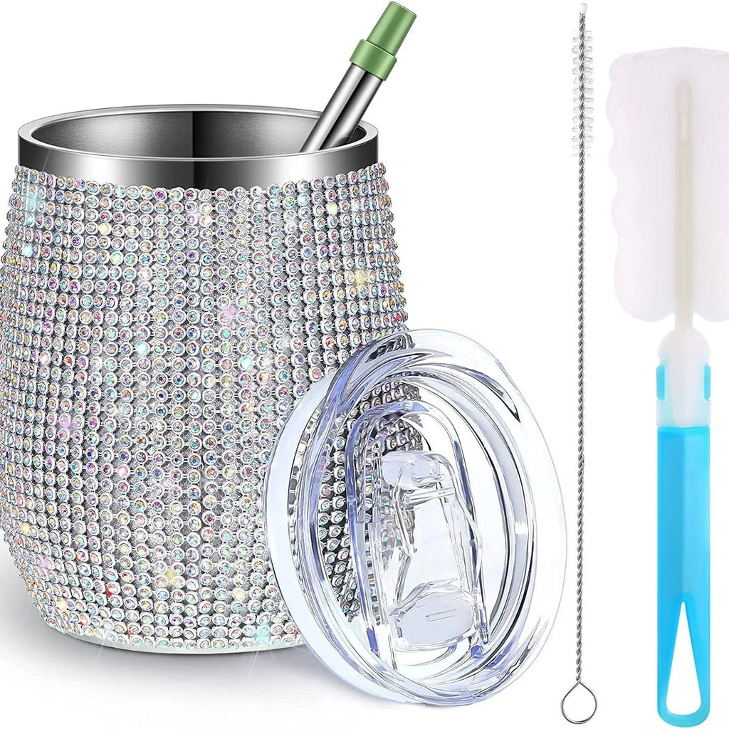 Bling Double-layer Stainless Steel Thermal Insulation Egg Shape Cup 12oz Gift Cup Rhinestone Wine Beer Coffee Mug Water Bottle