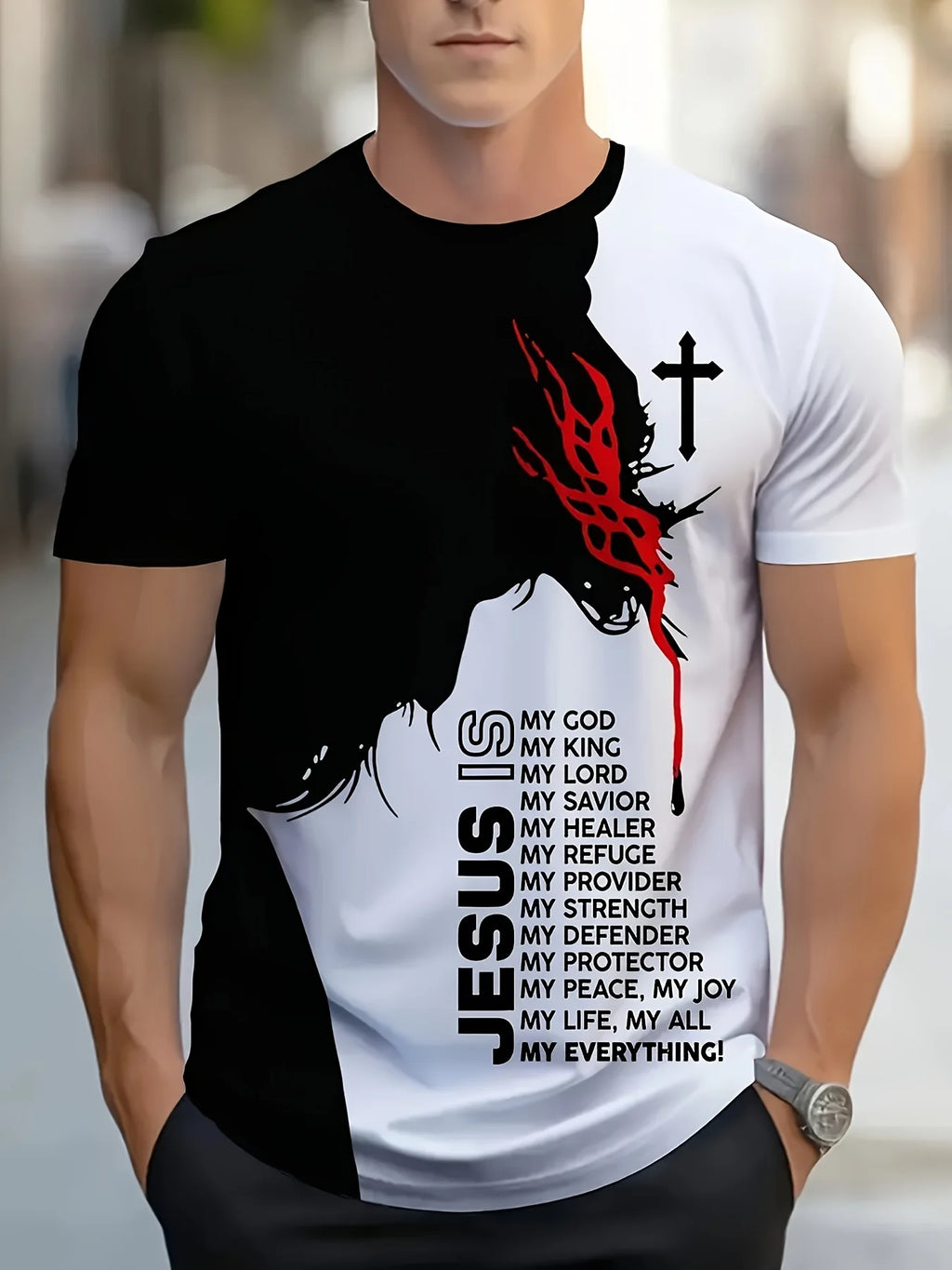 Men's Jesus pattern 3D printed round-neck T-shirt soft and breatha casual street  outdoor sport quick-drying short-sleeved shirt