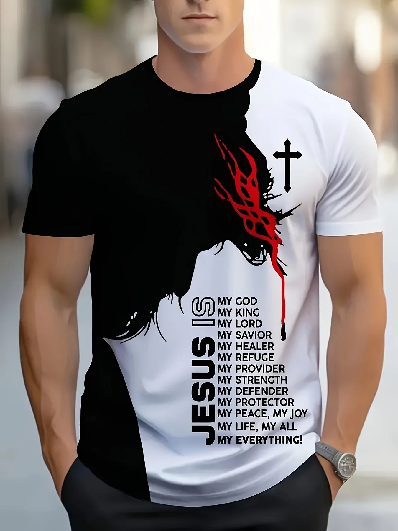 Men's Jesus pattern 3D printed round-neck T-shirt soft and breatha casual street  outdoor sport quick-drying short-sleeved shirt