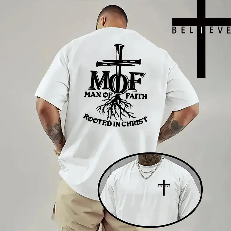 Spring Summer Daily Casual Fashion Jesus Cross Cotton Tees Christ Print T-shirt Men High Quality Pure Color Short Sleeve Top