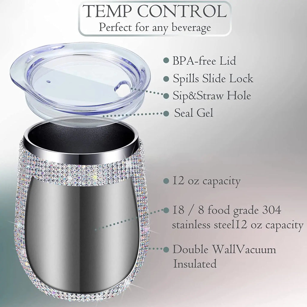 Bling Double-layer Stainless Steel Thermal Insulation Egg Shape Cup 12oz Gift Cup Rhinestone Wine Beer Coffee Mug Water Bottle