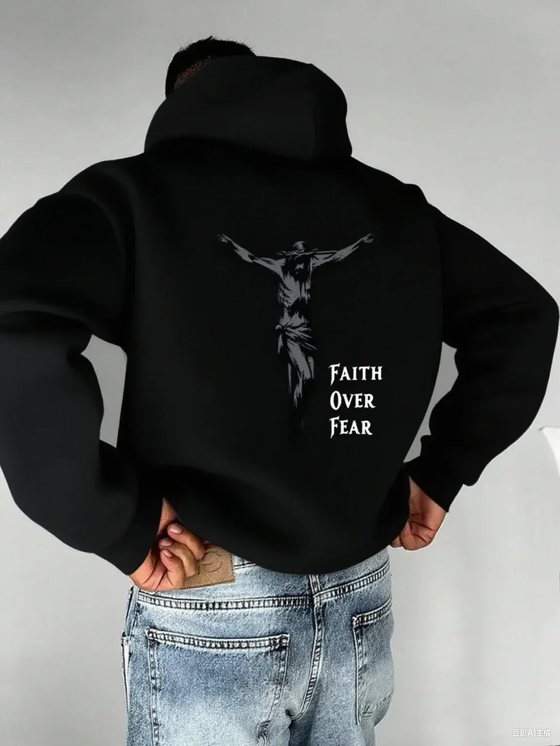 "Christian Faith Overcomes Fear" Cross Print Men Women Hooded Sweatshirt Autumn Winter Daily Outdoor Fitness Casual Sportswear