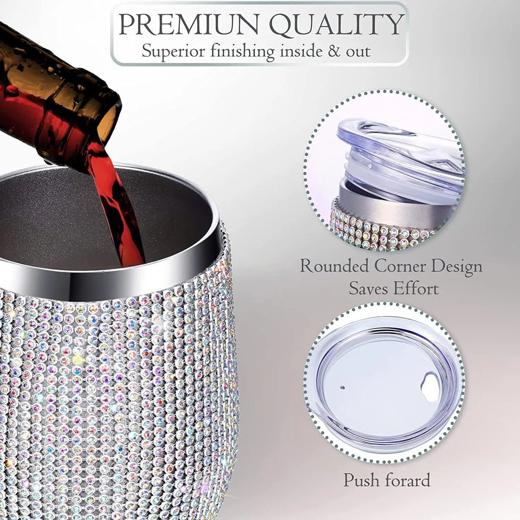 Bling Double-layer Stainless Steel Thermal Insulation Egg Shape Cup 12oz Gift Cup Rhinestone Wine Beer Coffee Mug Water Bottle