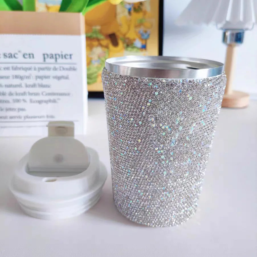 Sparkling Stainless Steel Insulated Crystal Tumbler Coffee Cups Mug Travel Thermal Water Bottle Car Thermos Bottle Vacuum Flask