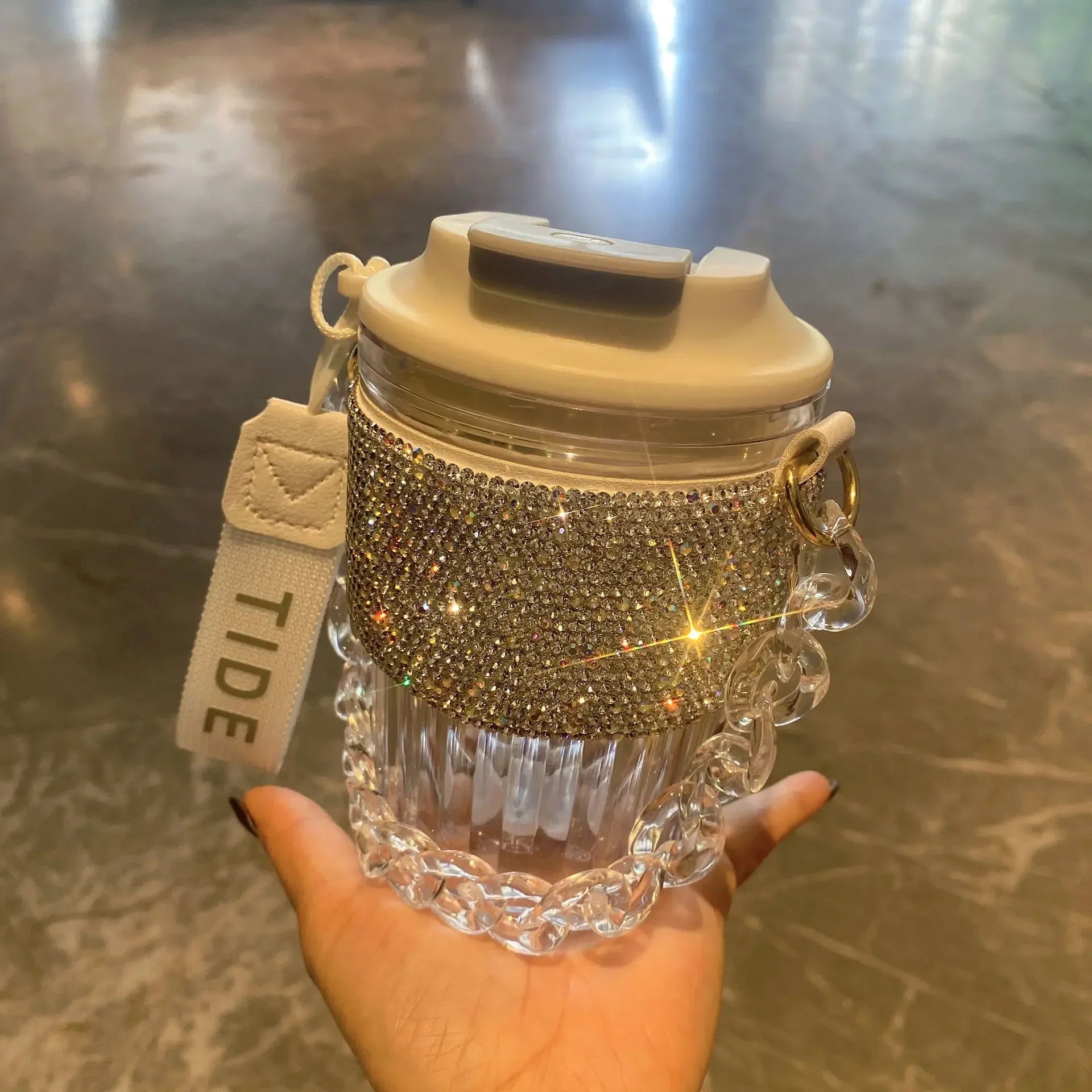 BlingBling Water Bottle 450ML Luxury Rhinestone Chain Bar Handheld Direct Drinking Coffee Mug Home Plastic Juice Beverage Cup