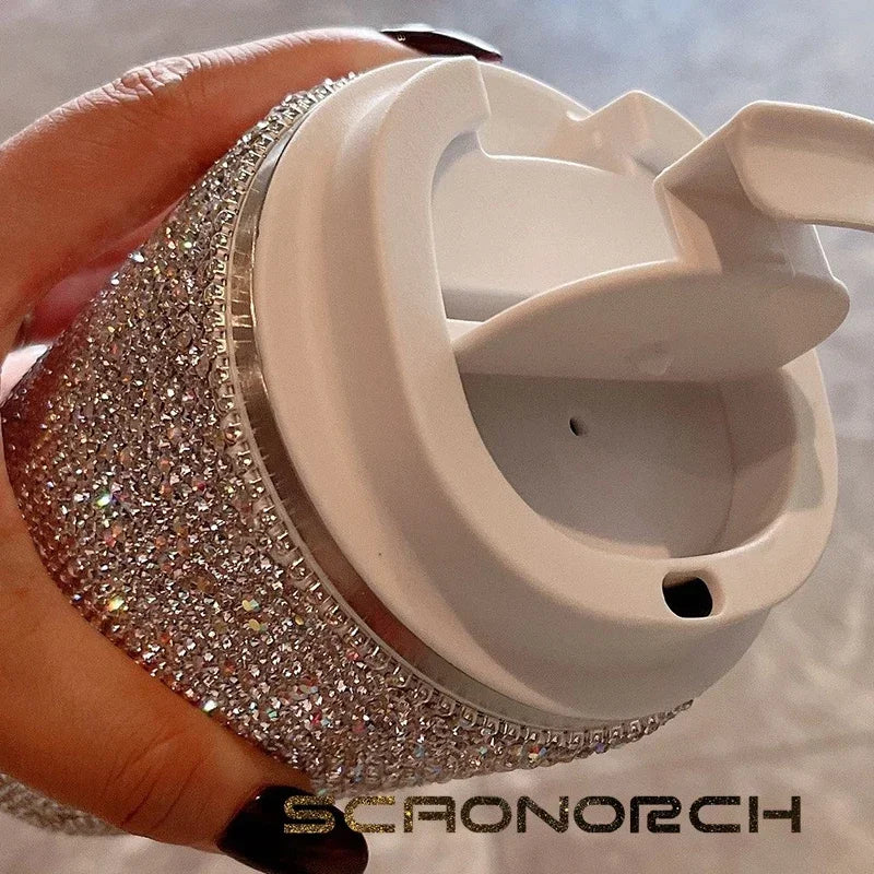 Sparkling Stainless Steel Insulated Crystal Tumbler Coffee Cups Mug Travel Thermal Water Bottle Car Thermos Bottle Vacuum Flask