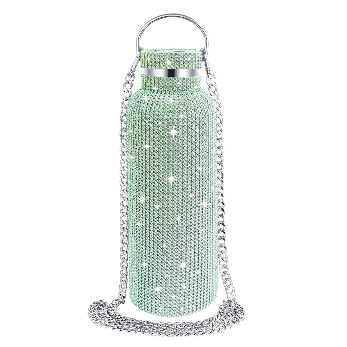 Diamond Studded Stainless Steel Insulated Shiny Insulated Water Bottle Fashion Party Detachable Crossbody Chain Women Gift