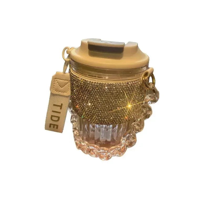 BlingBling Water Bottle 450ML Luxury Rhinestone Chain Bar Handheld Direct Drinking Coffee Mug Home Plastic Juice Beverage Cup