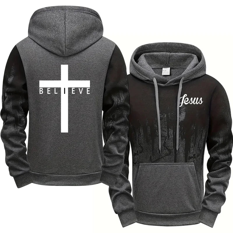 Jesus Christ Style Hoodies for Men High Quality Cross Printed Hooded Sweatshirts All Season Daily Casual Sporty Fashion Pullover
