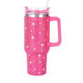 Iridescent White Bling Rhinestone Tumbler with Handle & Straw Vacuum Insulated Stainless Steel Water Cup for Women Travel Gift