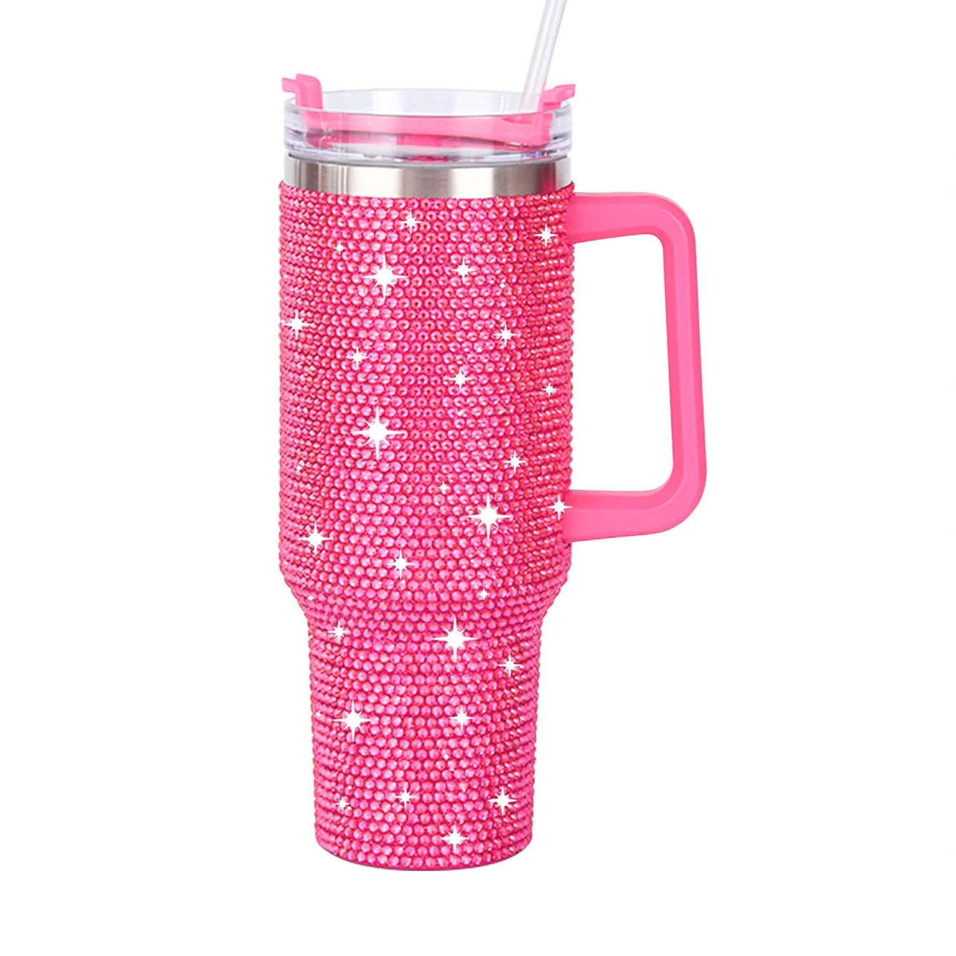 Iridescent White Bling Rhinestone Tumbler with Handle & Straw Vacuum Insulated Stainless Steel Water Cup for Women Travel Gift