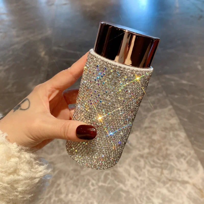 Bling Portable Thermos Cup with Tea Infuser Rhinestone Tumbler Crystal Gift Car Coffee Mug Mini Stainless Steel Water Bottles