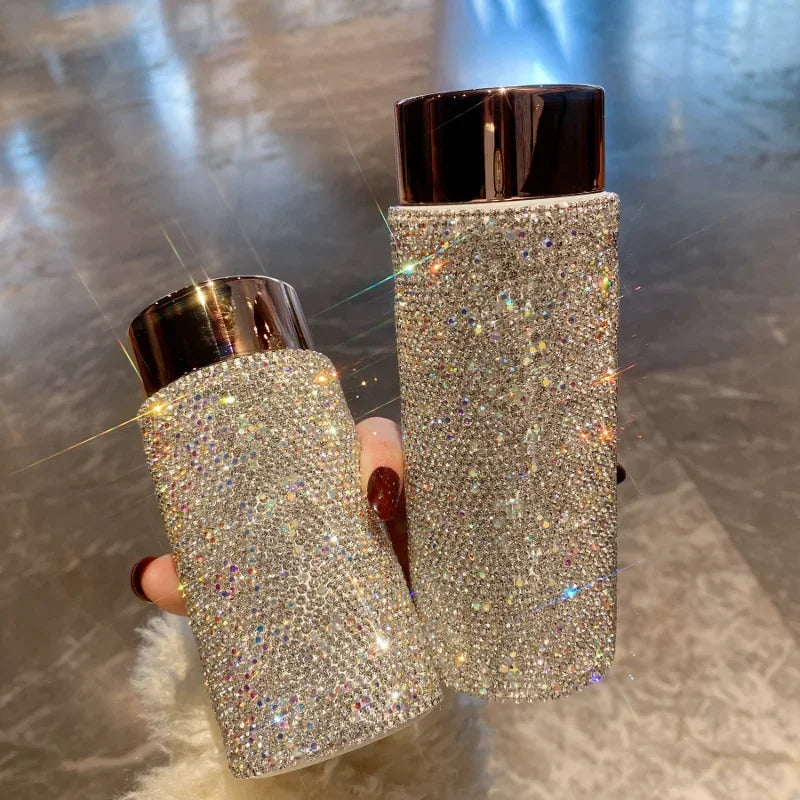 Bling Portable Thermos Cup with Tea Infuser Rhinestone Tumbler Crystal Gift Car Coffee Mug Mini Stainless Steel Water Bottles