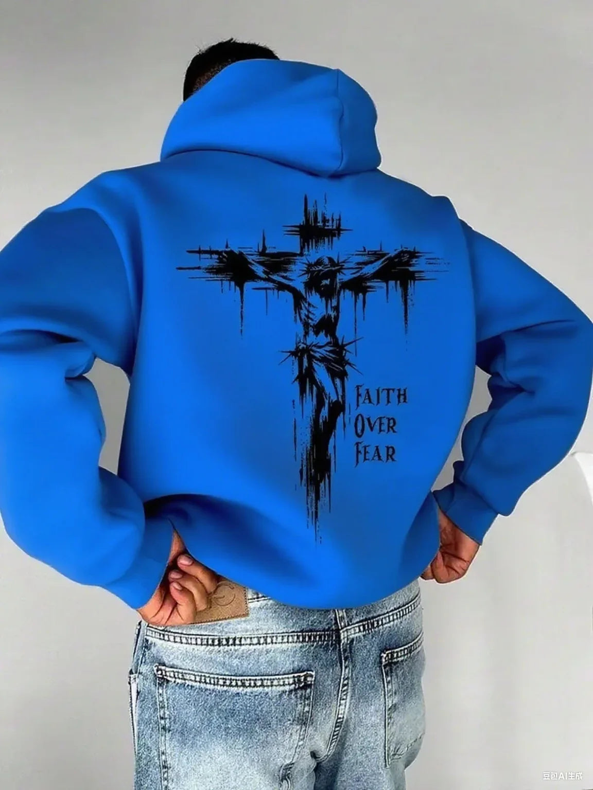 "Christian Faith Overcomes Fear" Cross Print Men Women Hooded Sweatshirt Autumn Winter Daily Outdoor Fitness Casual Sportswear