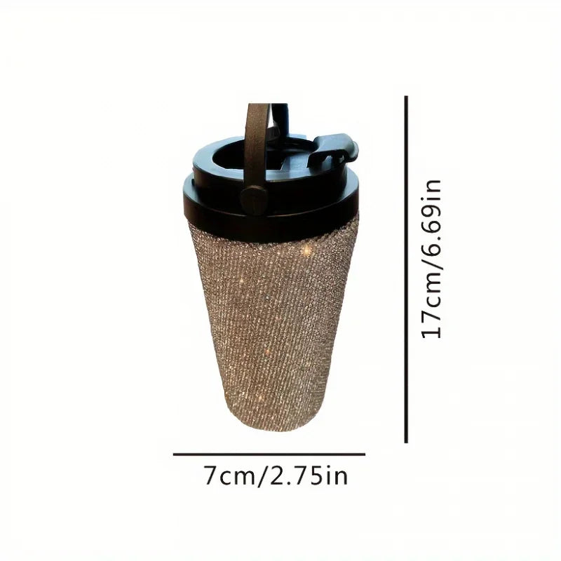 12oz Luxury Rhinestone Tumbler Stainless Steel Thermal Water Bottle Insulated Coffee Mug With Handle Reusable Vacuum Thermal Cup