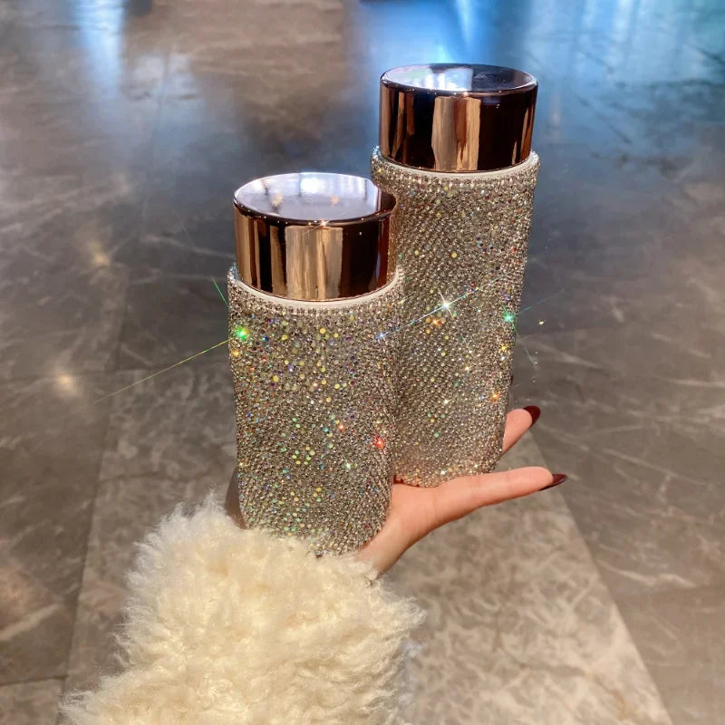 Bling Portable Thermos Cup with Tea Infuser Rhinestone Tumbler Crystal Gift Car Coffee Mug Mini Stainless Steel Water Bottles