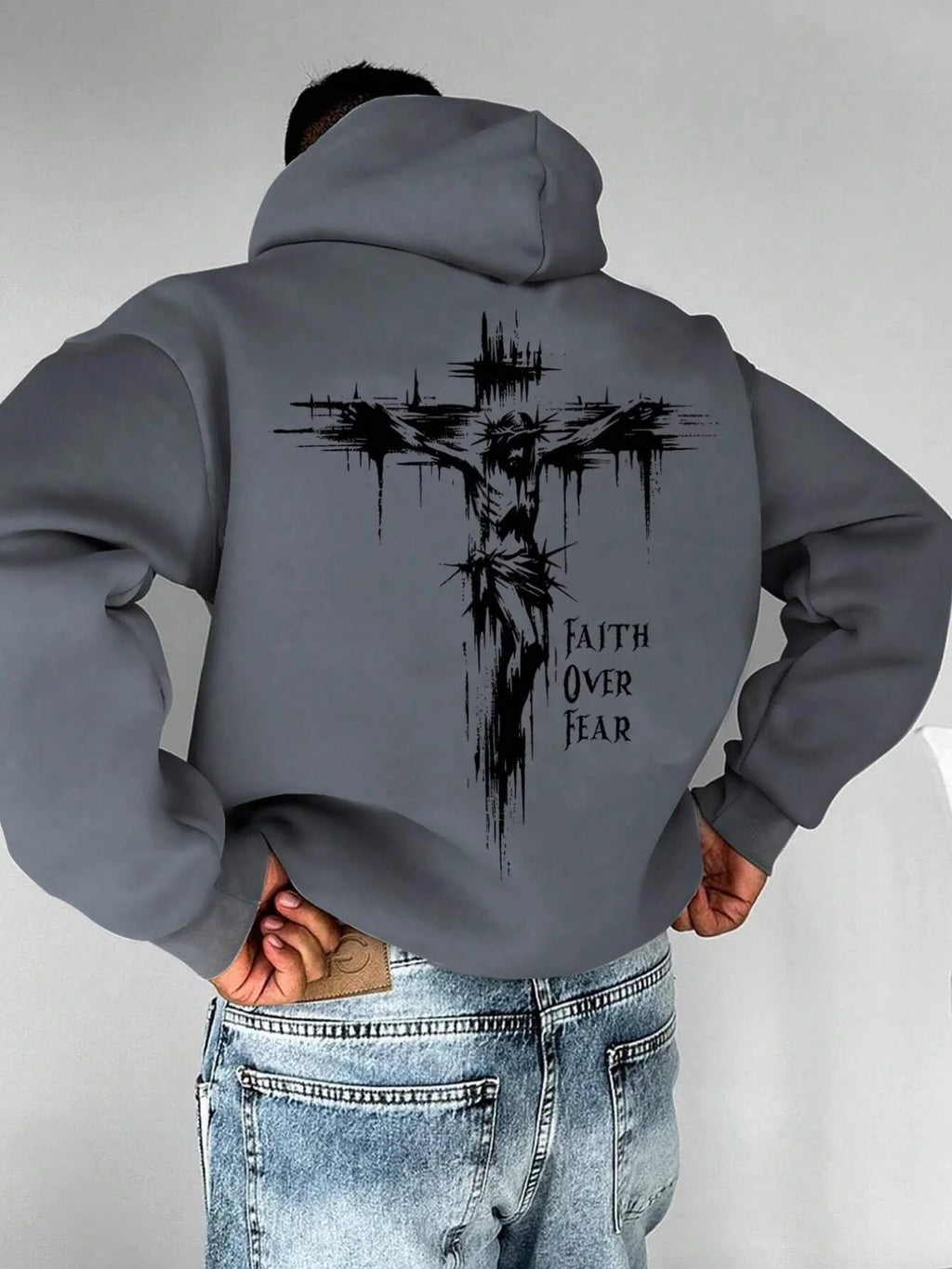 "Christian Faith Overcomes Fear" Cross Print Men Women Hooded Sweatshirt Autumn Winter Daily Outdoor Fitness Casual Sportswear