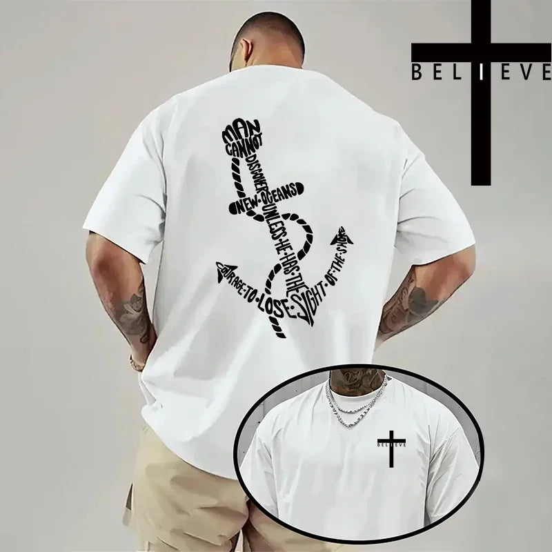 Spring Summer Daily Casual Fashion Jesus Cross Cotton Tees Christ Print T-shirt Men High Quality Pure Color Short Sleeve Top