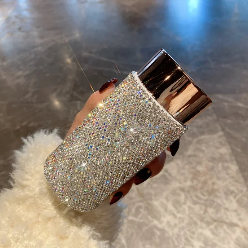 Bling Portable Thermos Cup with Tea Infuser Rhinestone Tumbler Crystal Gift Car Coffee Mug Mini Stainless Steel Water Bottles