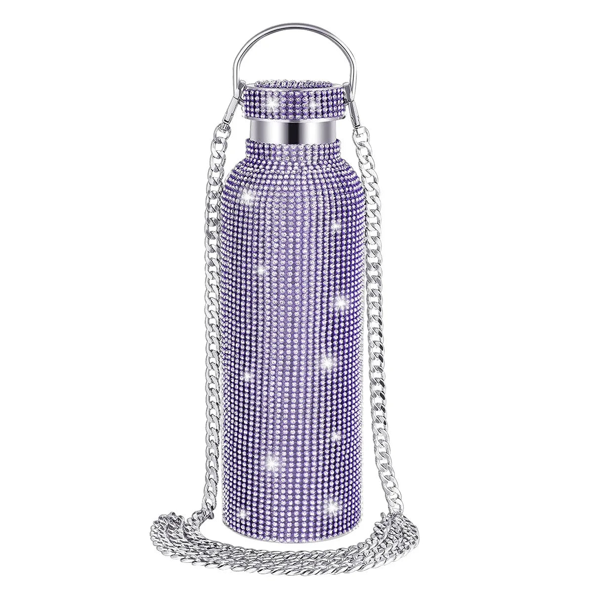 Diamond Studded Stainless Steel Insulated Shiny Insulated Water Bottle Fashion Party Detachable Crossbody Chain Women Gift