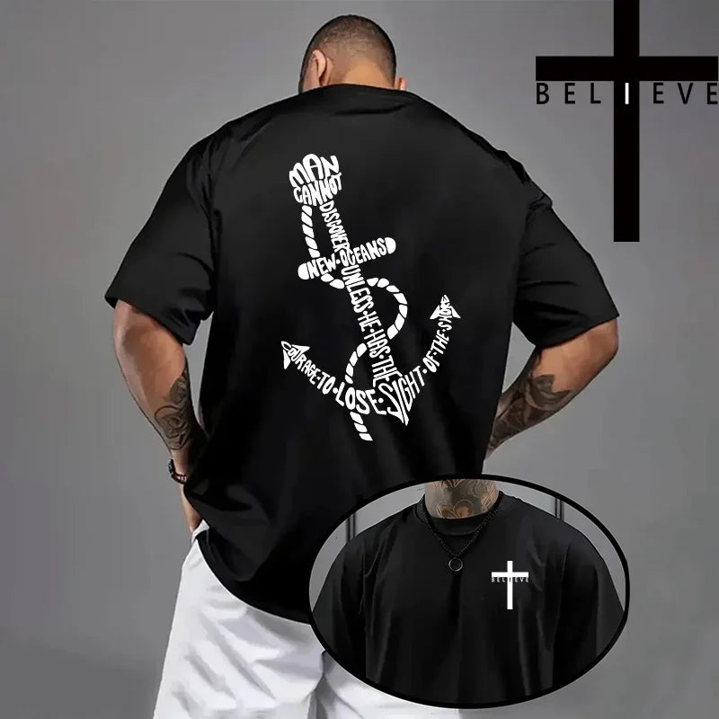 Spring Summer Daily Casual Fashion Jesus Cross Cotton Tees Christ Print T-shirt Men High Quality Pure Color Short Sleeve Top