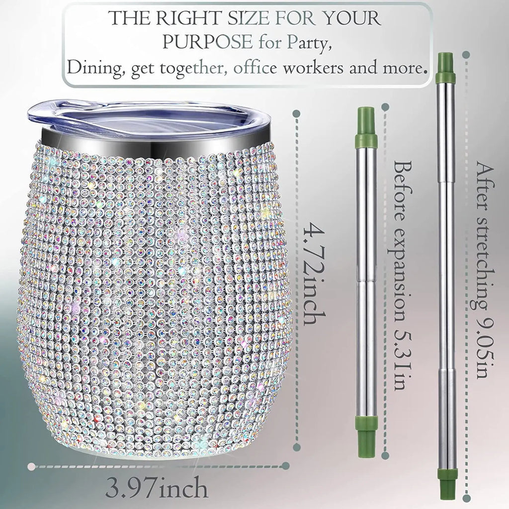 Bling Double-layer Stainless Steel Thermal Insulation Egg Shape Cup 12oz Gift Cup Rhinestone Wine Beer Coffee Mug Water Bottle