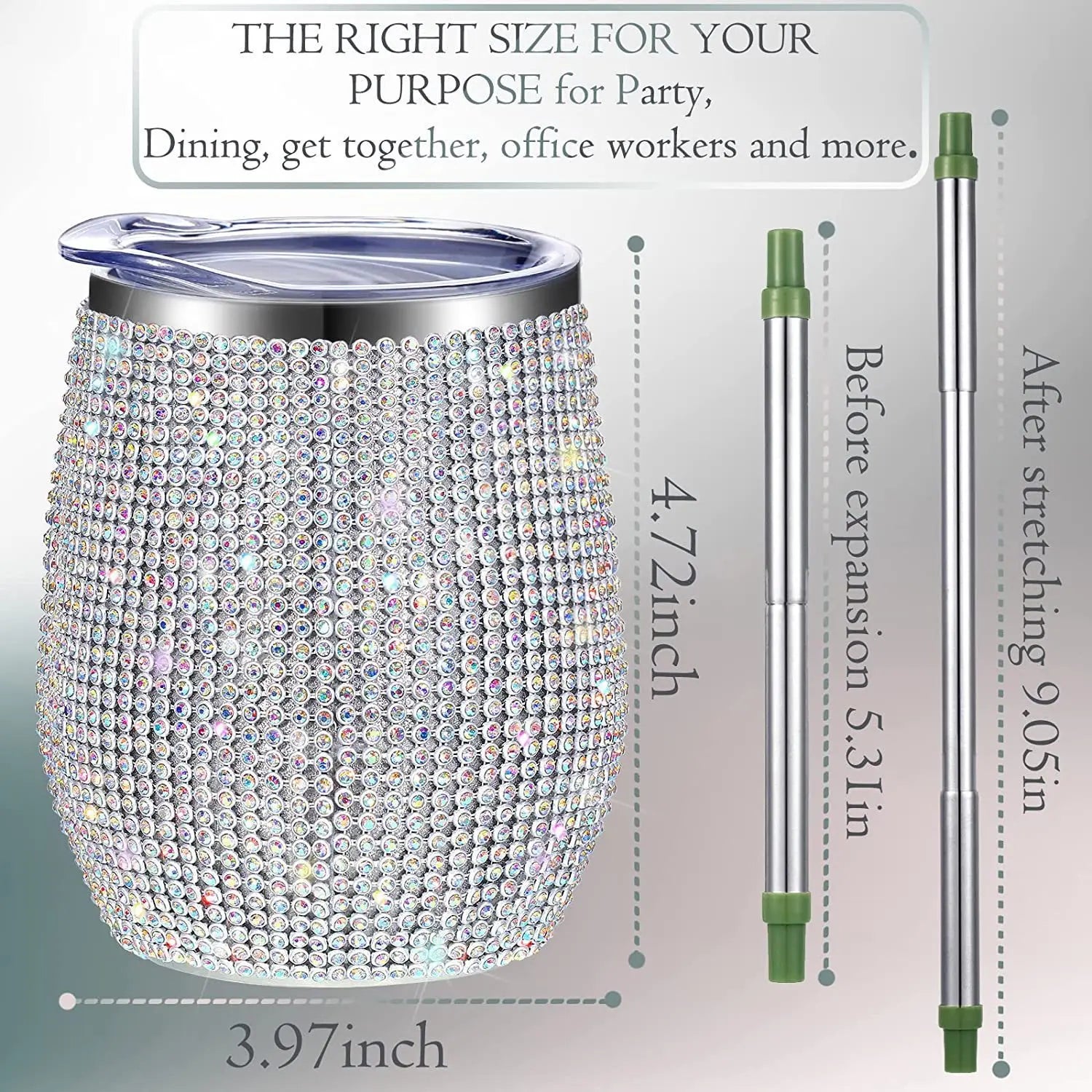 Bling Double-layer Stainless Steel Thermal Insulation Egg Shape Cup 12oz Gift Cup Rhinestone Wine Beer Coffee Mug Water Bottle