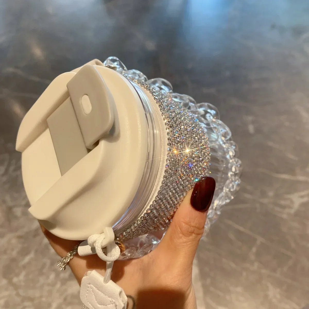 BlingBling Water Bottle 450ML Luxury Rhinestone Chain Bar Handheld Direct Drinking Coffee Mug Home Plastic Juice Beverage Cup