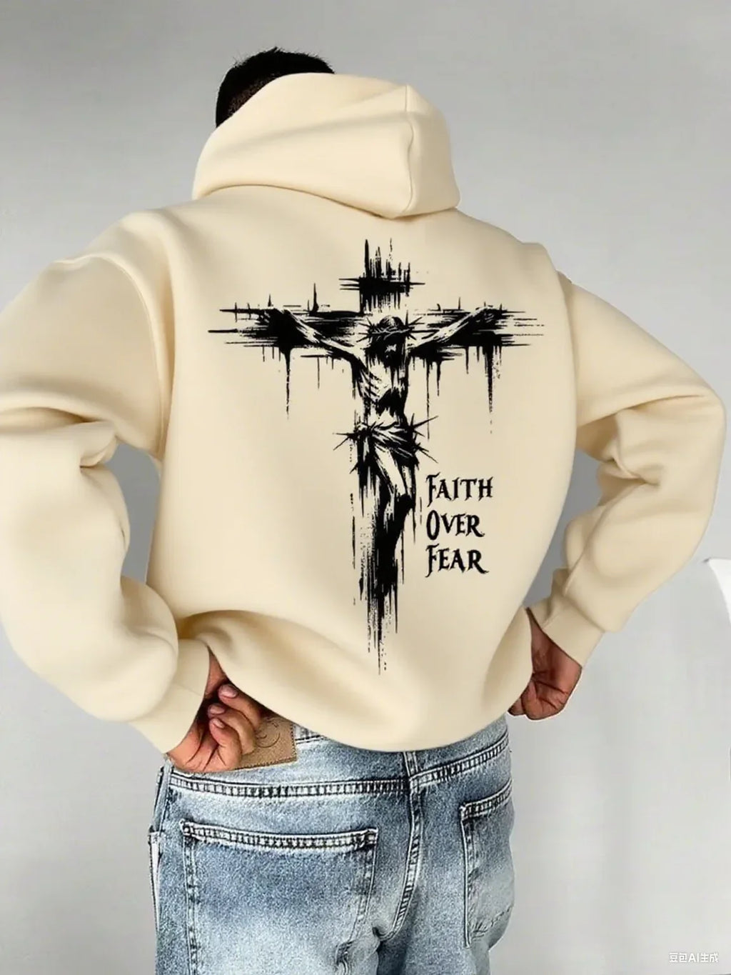 "Christian Faith Overcomes Fear" Cross Print Men Women Hooded Sweatshirt Autumn Winter Daily Outdoor Fitness Casual Sportswear