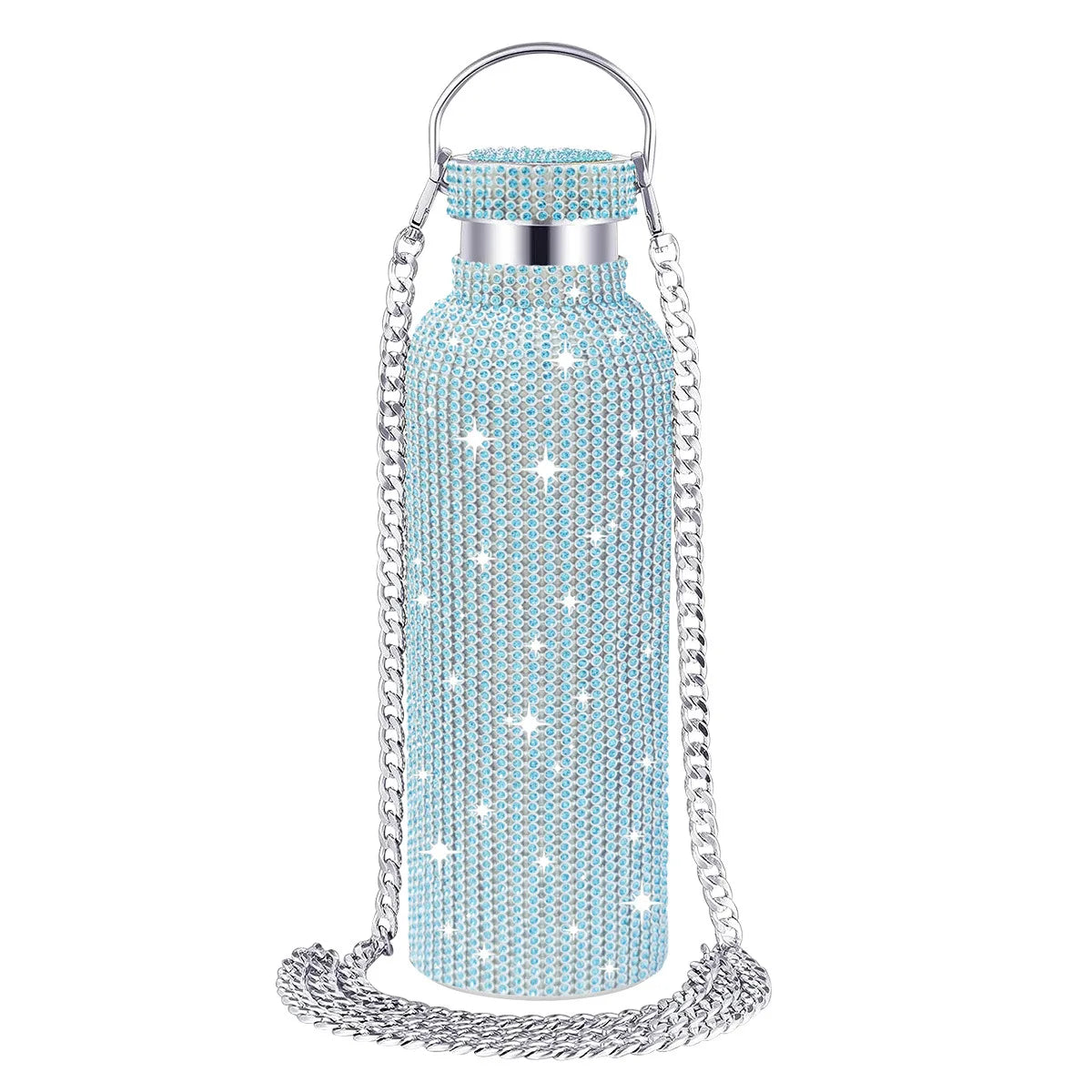 Diamond Studded Stainless Steel Insulated Shiny Insulated Water Bottle Fashion Party Detachable Crossbody Chain Women Gift