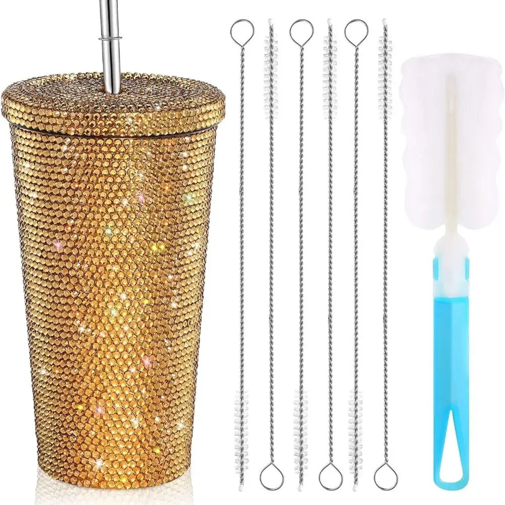 500ml/750ml Rhinestone Thermos Bottles Insulated Shining Glitter Coffee Cup with Lid Straw Creative Stainless Steel Water Bottle
