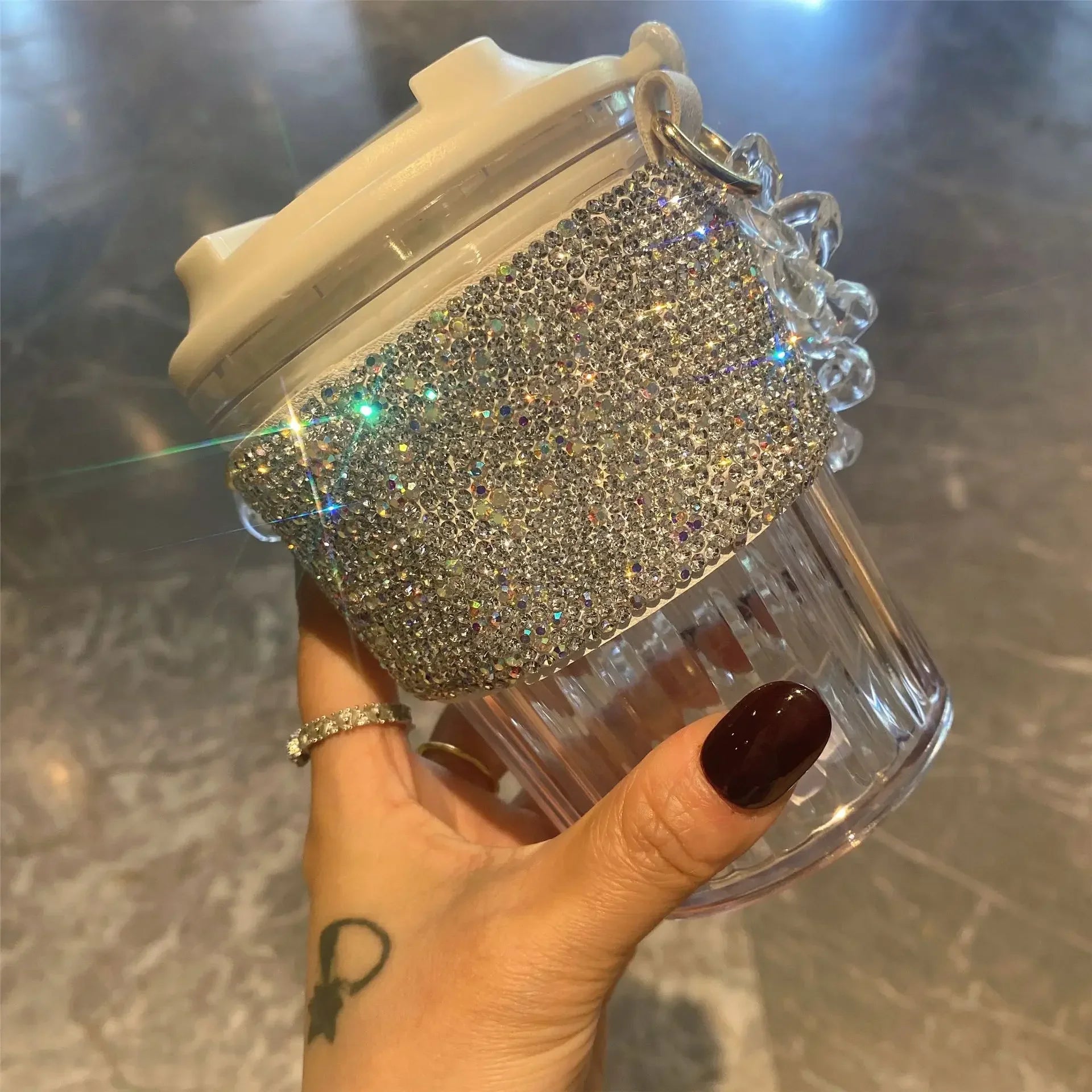BlingBling Water Bottle 450ML Luxury Rhinestone Chain Bar Handheld Direct Drinking Coffee Mug Home Plastic Juice Beverage Cup