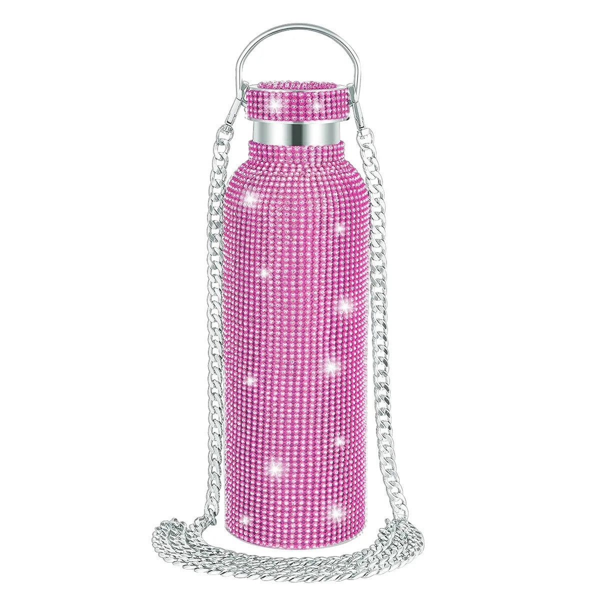 Diamond Studded Stainless Steel Insulated Shiny Insulated Water Bottle Fashion Party Detachable Crossbody Chain Women Gift