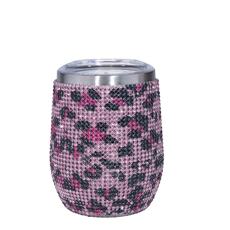Bling Double-layer Stainless Steel Thermal Insulation Egg Shape Cup 12oz Gift Cup Rhinestone Wine Beer Coffee Mug Water Bottle
