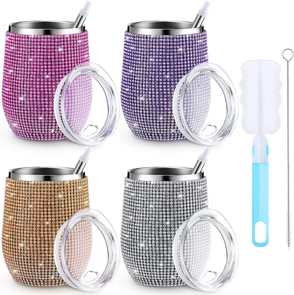Bling Double-layer Stainless Steel Thermal Insulation Egg Shape Cup 12oz Gift Cup Rhinestone Wine Beer Coffee Mug Water Bottle