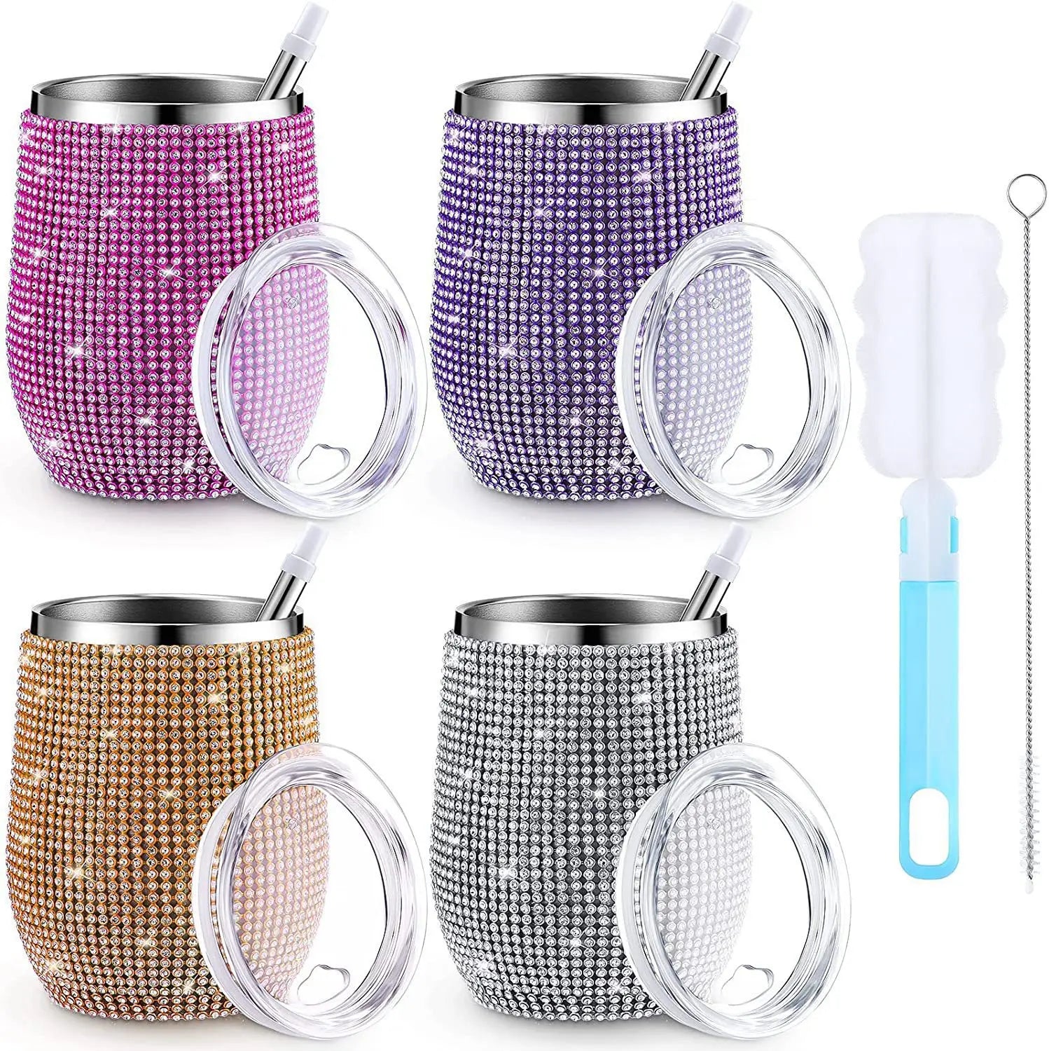 Bling Double-layer Stainless Steel Thermal Insulation Egg Shape Cup 12oz Gift Cup Rhinestone Wine Beer Coffee Mug Water Bottle