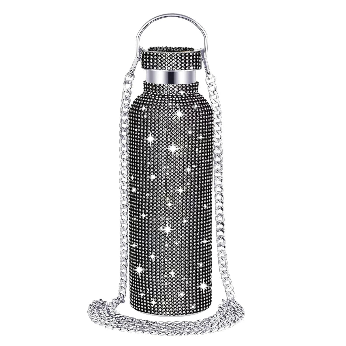 Diamond Studded Stainless Steel Insulated Shiny Insulated Water Bottle Fashion Party Detachable Crossbody Chain Women Gift